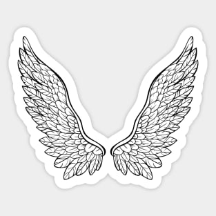 wings, hand drawn, black and white illustration Sticker
